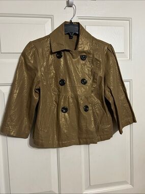 Shimmery Double-Breasted Short Trench Jacket - Metallic